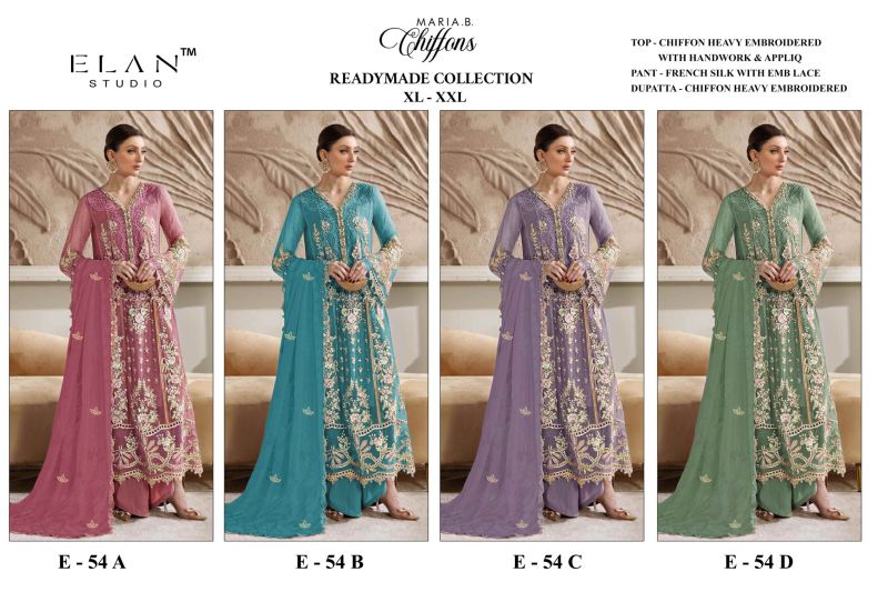 Elan E 54 A To D Chiffon Hand Work Embroidered Salwar Kameez — Wholesale Kurtis, Vardan Ethnic wholesale from Surat — view 7