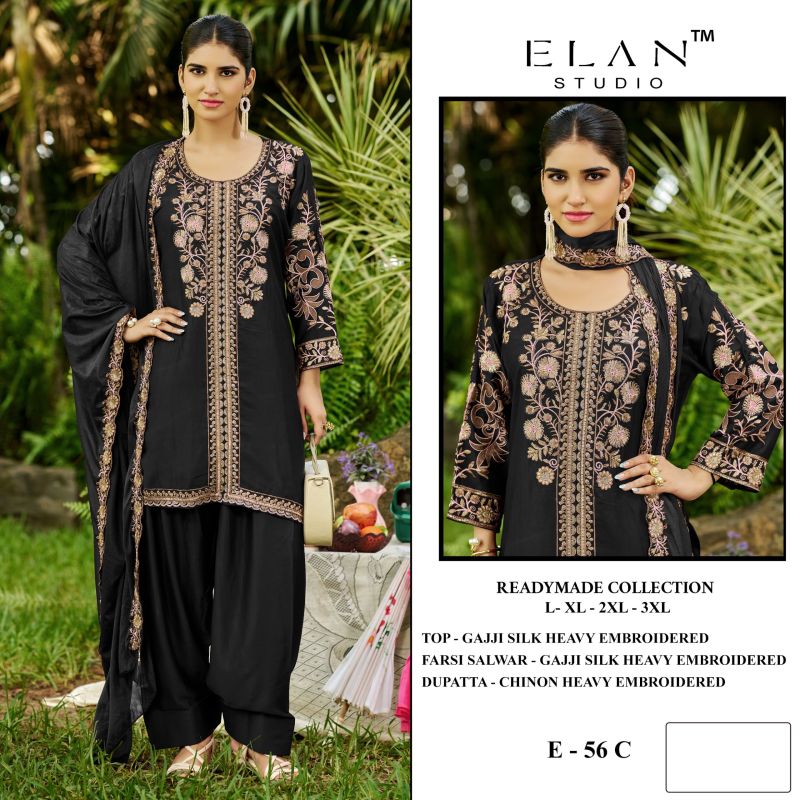 Elan E 56 Gaji Silk Embroidered Farshi Salwar Kameez Catalog
