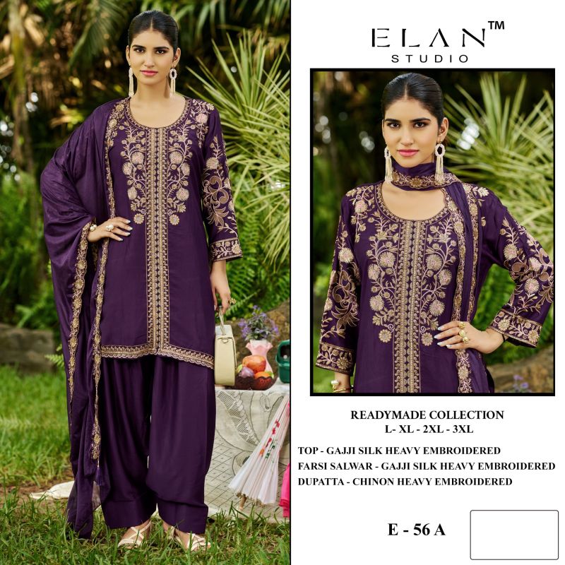 Elan E 56 Gaji Silk Embroidered Farshi Salwar Kameez Catalog — Wholesale Kurtis, Vardan Ethnic wholesale from Surat — Photo 3