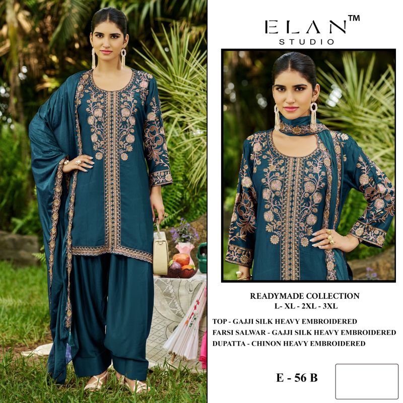 Elan E 56 Gaji Silk Embroidered Farshi Salwar Kameez Catalog — Wholesale Kurtis, Vardan Ethnic wholesale from Surat — Photo 4
