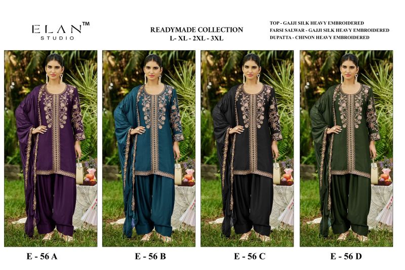Elan E 56 Gaji Silk Embroidered Farshi Salwar Kameez Catalog — Wholesale Kurtis, Vardan Ethnic wholesale from Surat — Photo 5