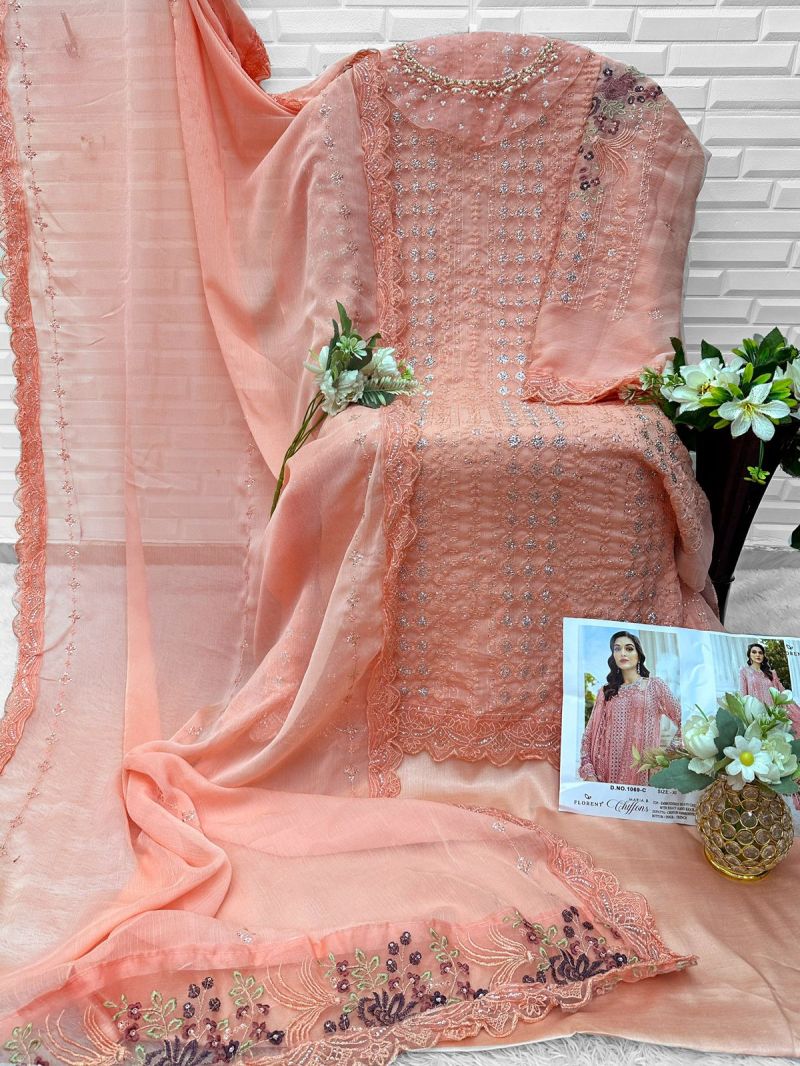 Florent 1069 A To D Chiffon Embroidered Salwar Kameez Catalog — Wholesale Dress Material, Florent wholesale from Surat — Photo 8