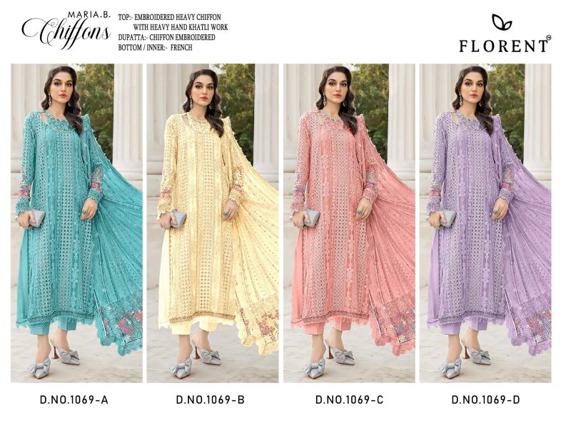 Florent 1069 A To D Chiffon Embroidered Salwar Kameez Catalog — Wholesale Dress Material, Florent wholesale from Surat — Photo 9
