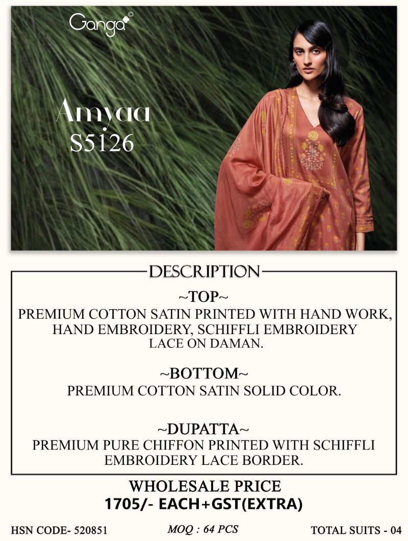 Ganga Amyaa 5126 Cotton Satin Print Hand Work Salwar Kameez Catalog — Wholesale Salwar Suits, Vardan Ethnic wholesale from Surat — view 7