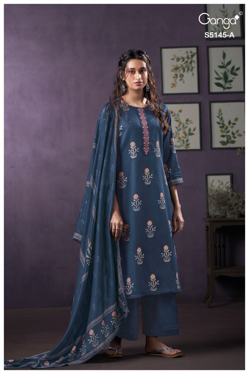 Ganga Anasta 5145 Cotton Satin Printed Hand Work Salwar Kameez