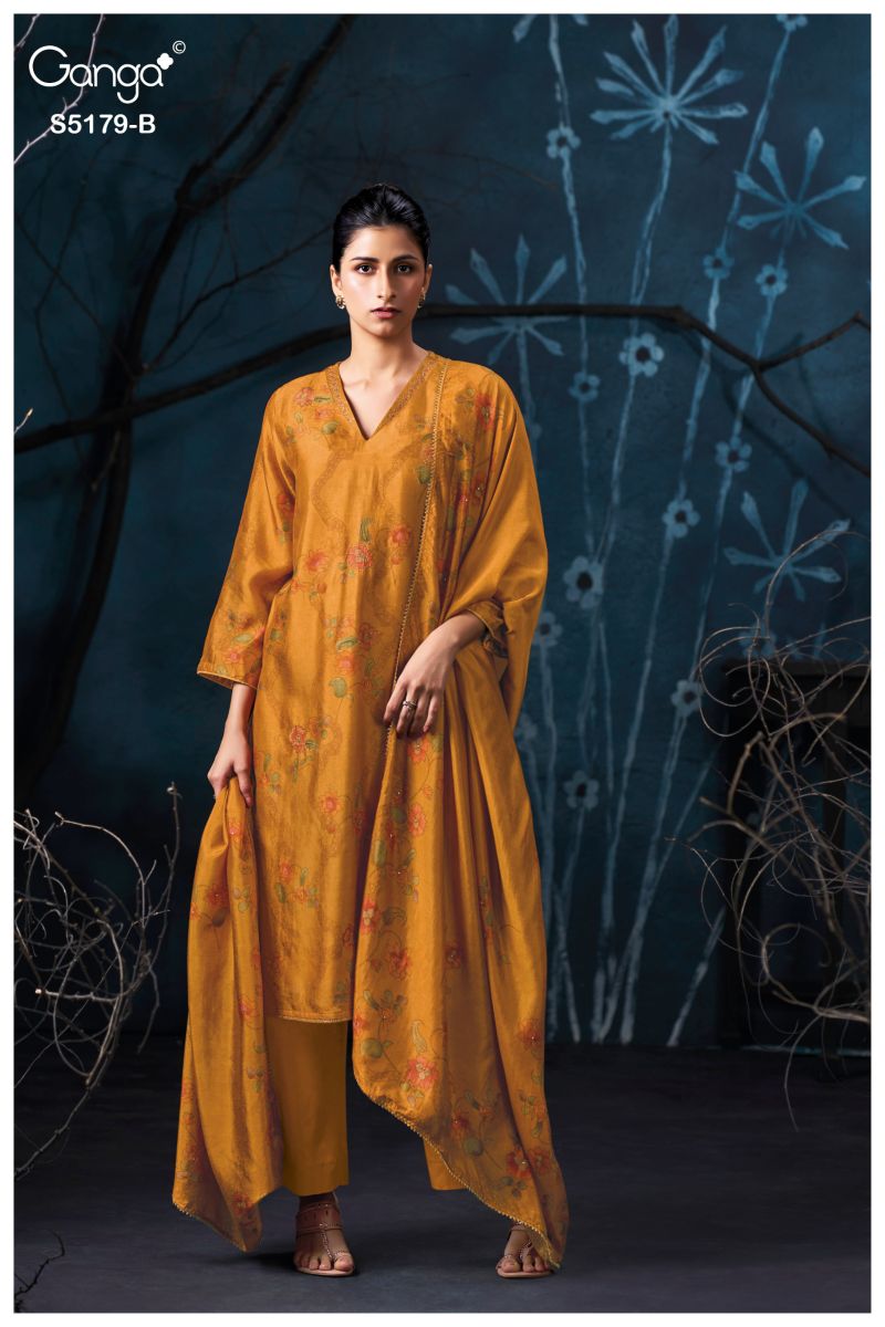 Ganga Beryssa 5179 Bemberg Silk Print Hand Embroidered Salwar Kameez
