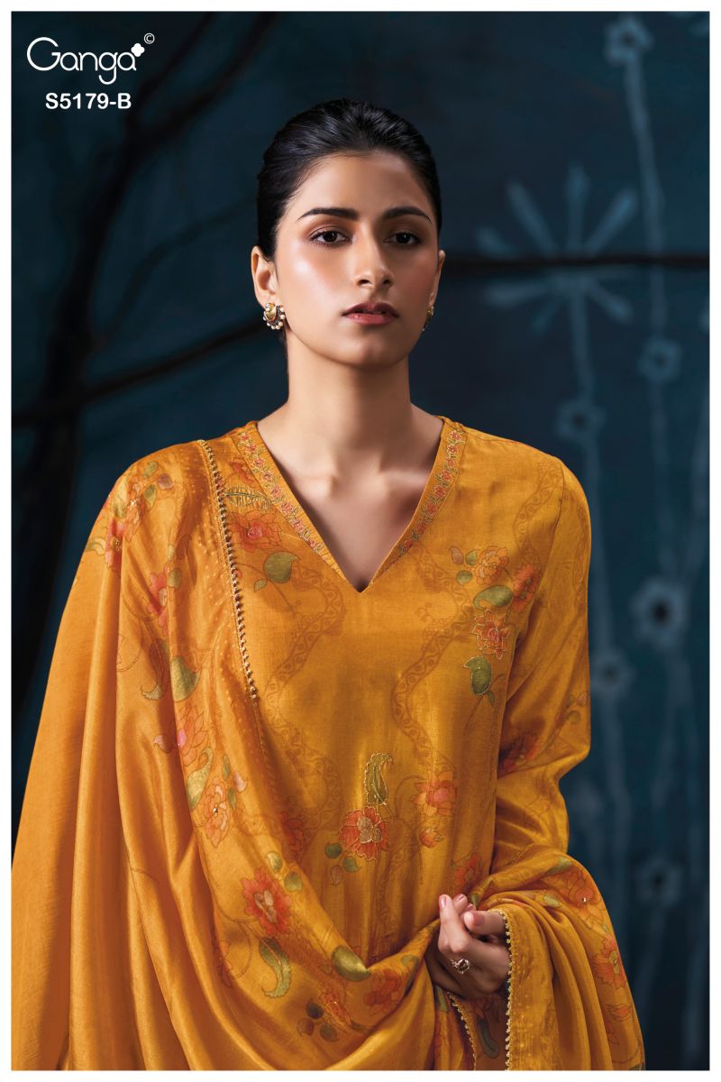 Ganga Beryssa 5179 Bemberg Silk Print Hand Embroidered Salwar Kameez — Wholesale Dress Material, Ganga wholesale from Surat — Photo 4