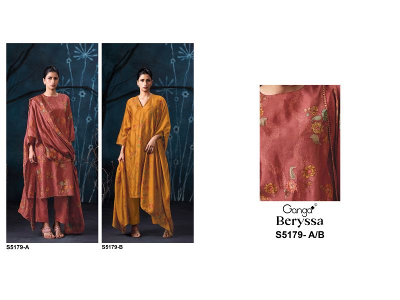 Ganga Beryssa 5179 Bemberg Silk Print Hand Embroidered Salwar Kameez — Wholesale Dress Material, Ganga wholesale from Surat — Photo 6