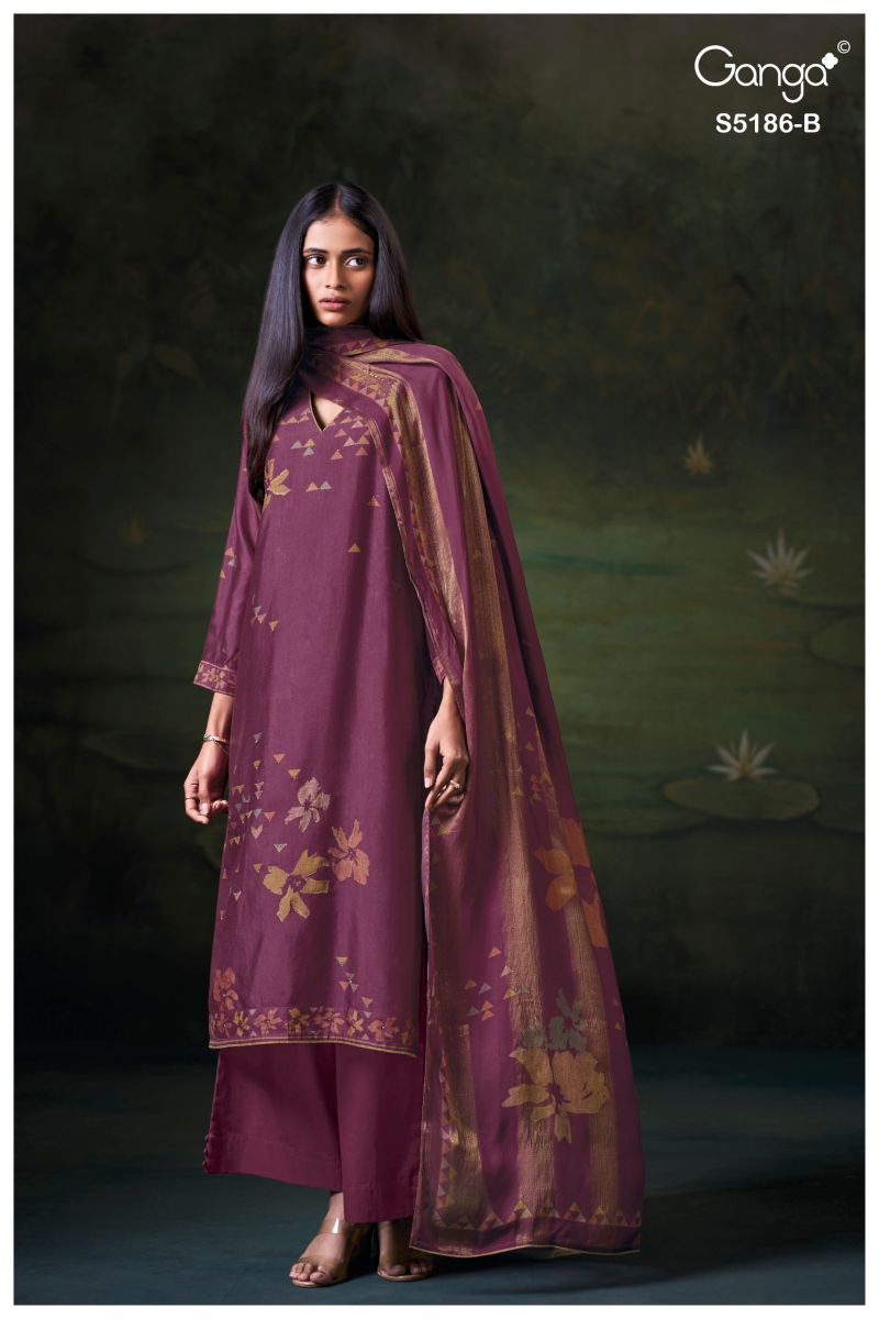 Ganga Briesa 5186 Bemberg Russian Silk Print Embroidered Salwar Kameez