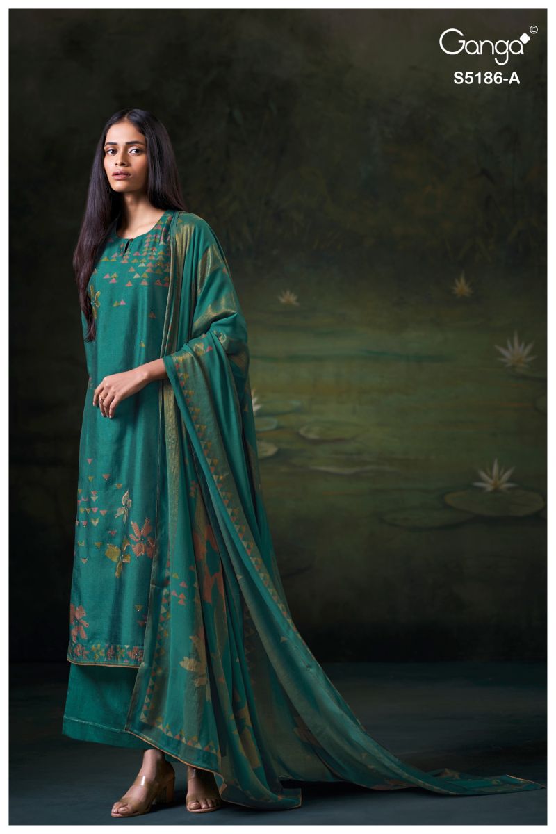 Ganga Briesa 5186 Bemberg Russian Silk Print Embroidered Salwar Kameez — Wholesale Salwar Suits, Ganga wholesale from Surat — view 2