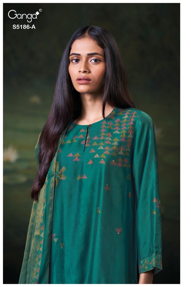Ganga Briesa 5186 Bemberg Russian Silk Print Embroidered Salwar Kameez — Wholesale Salwar Suits, Ganga wholesale from Surat — view 4