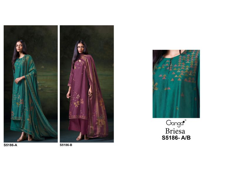 Ganga Briesa 5186 Bemberg Russian Silk Print Embroidered Salwar Kameez — Wholesale Salwar Suits, Ganga wholesale from Surat — view 6