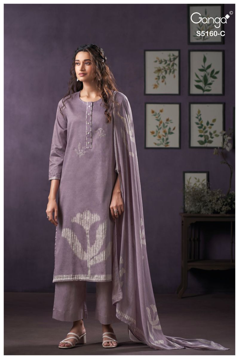 Ganga Camilla 5160 Cotton Satin Print With Hand Work Salawar Kameez — Wholesale Dress Material wholesale from Surat - Gallery Image 2