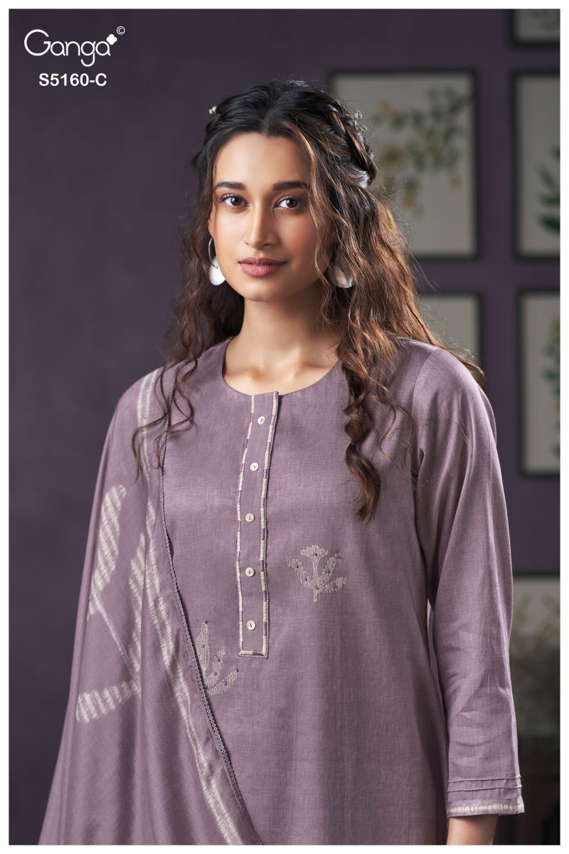 Ganga Camilla 5160 Cotton Satin Print With Hand Work Salawar Kameez — Wholesale Dress Material wholesale from Surat - Gallery Image 6