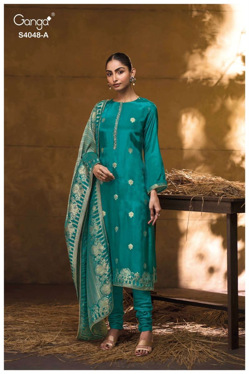 Ganga Drita 4048 Pure Jamawar Silk Jacquard Embroidered Salwar Kameez — Wholesale Dress Material wholesale from Surat — view 3