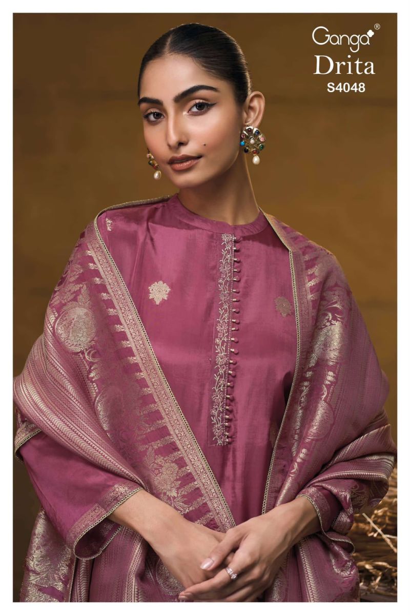 Ganga Drita 4048 Pure Jamawar Silk Jacquard Embroidered Salwar Kameez — Wholesale Dress Material wholesale from Surat — view 4