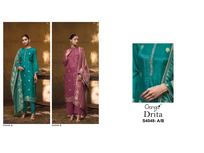 Ganga Drita 4048 Pure Jamawar Silk Jacquard Embroidered Salwar Kameez — Wholesale Dress Material wholesale from Surat — view 2