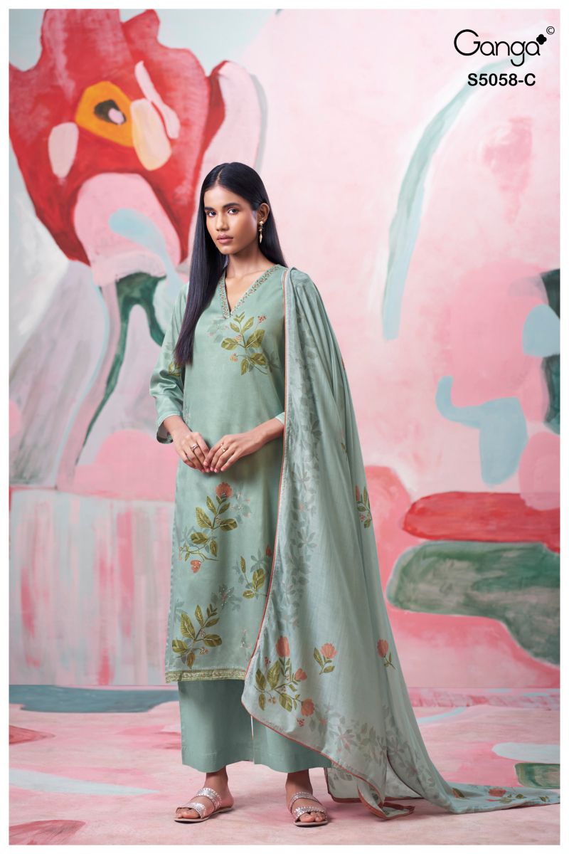 Ganga Elysia 5058 Cotton Satin Print Hand Work Salwar Kameez — Wholesale Salwar Suits, Vardan Ethnic wholesale from Surat — view 2