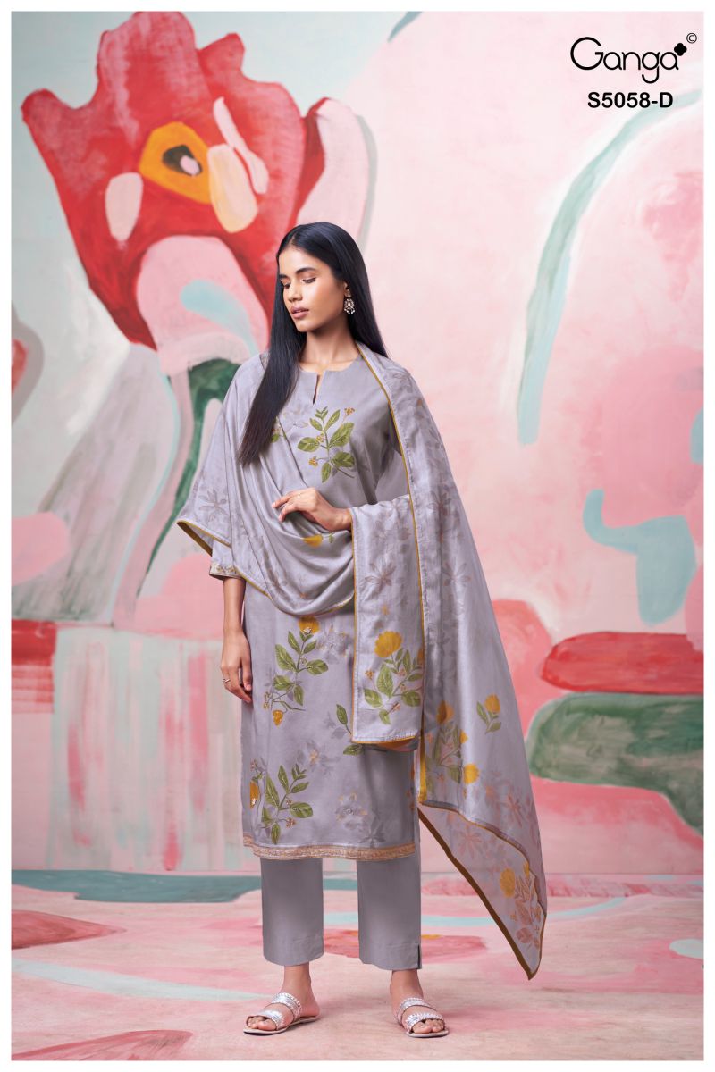 Ganga Elysia 5058 Cotton Satin Print Hand Work Salwar Kameez — Wholesale Salwar Suits, Vardan Ethnic wholesale from Surat — view 3