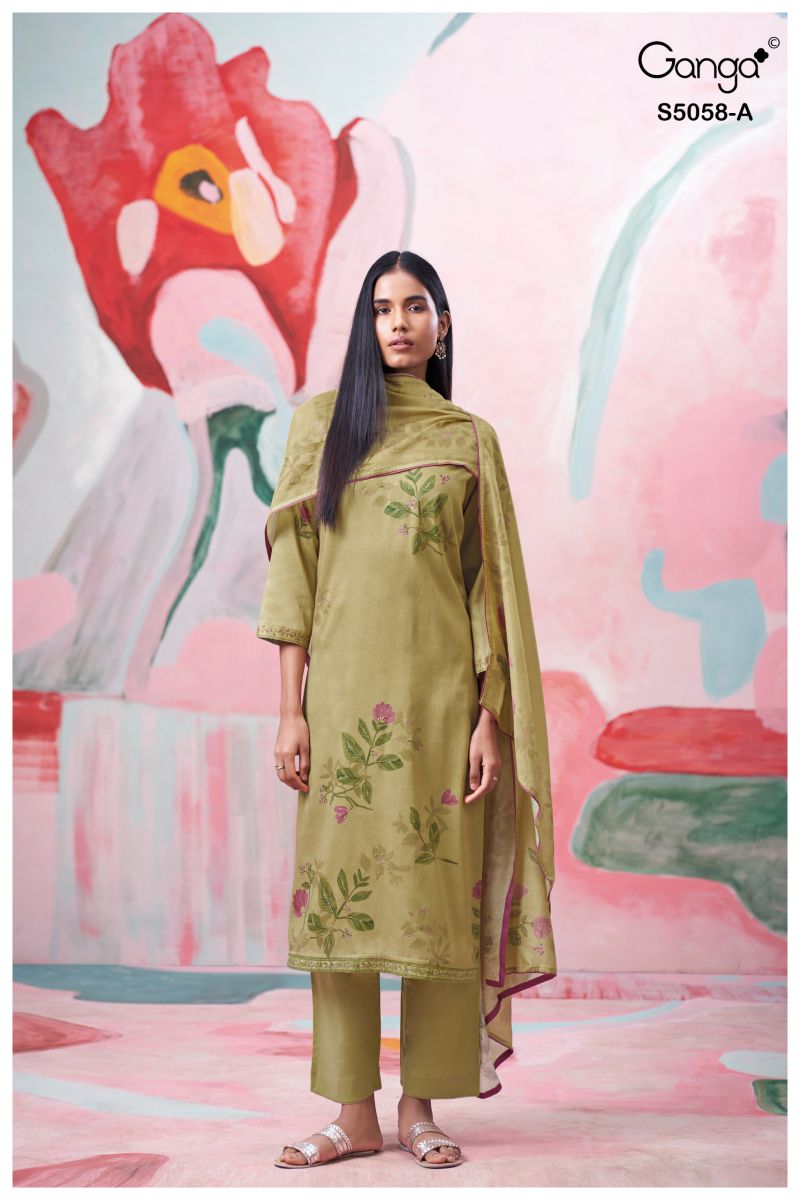 Ganga Elysia 5058 Cotton Satin Print Hand Work Salwar Kameez — Wholesale Salwar Suits, Vardan Ethnic wholesale from Surat — view 5