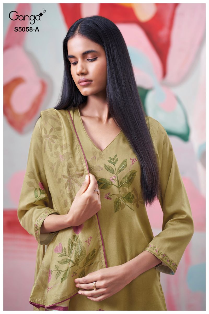 Ganga Elysia 5058 Cotton Satin Print Hand Work Salwar Kameez
