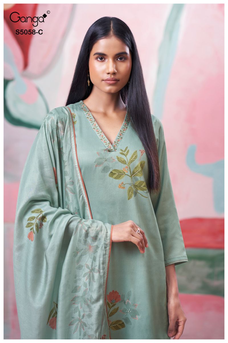 Ganga Elysia 5058 Cotton Satin Print Hand Work Salwar Kameez — Wholesale Salwar Suits, Vardan Ethnic wholesale from Surat — view 7