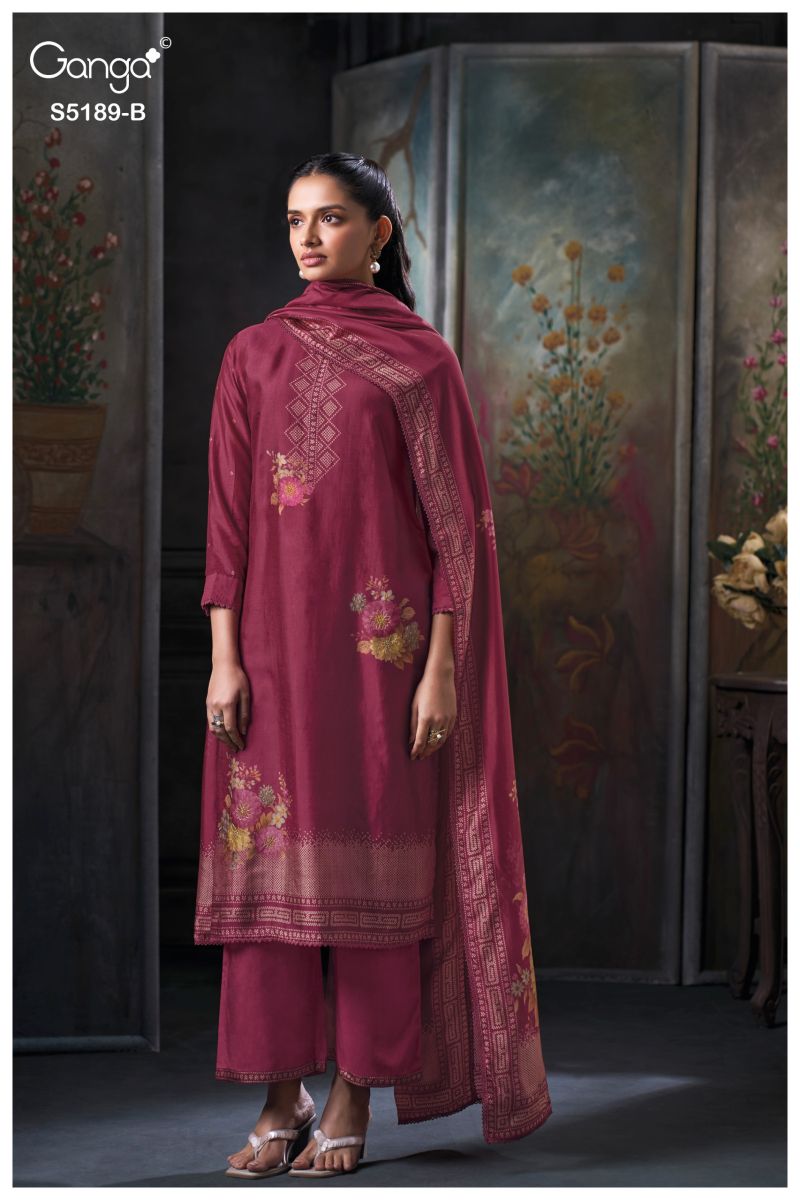 Ganga Evyra 5189 Bemberg Silk Print Hand Embroidered Salwar Kameez Catalog