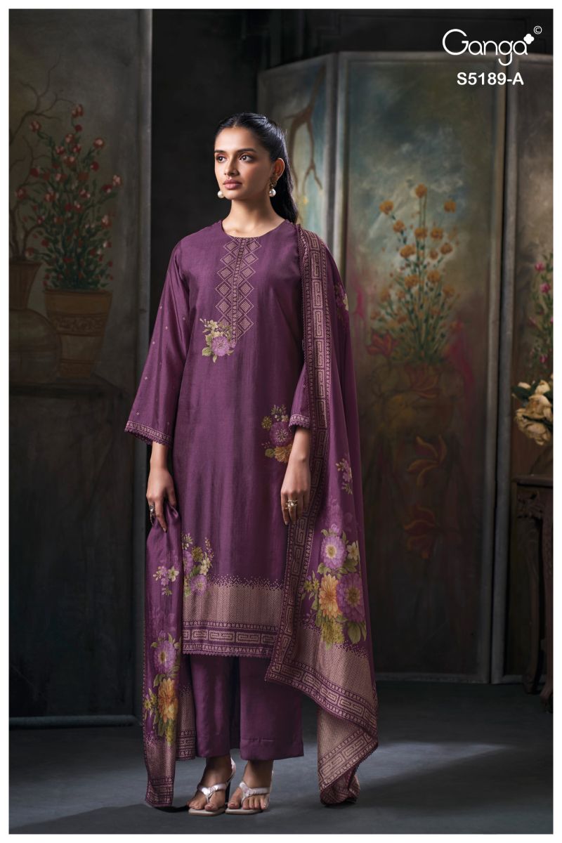 Ganga Evyra 5189 Bemberg Silk Print Hand Embroidered Salwar Kameez Catalog — Wholesale Dress Material, Ganga wholesale from Surat — Photo 2