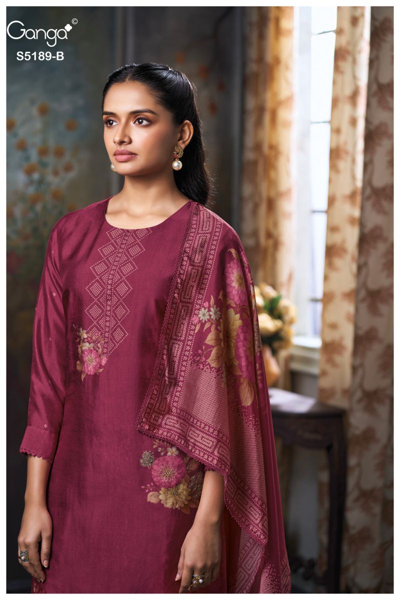 Ganga Evyra 5189 Bemberg Silk Print Hand Embroidered Salwar Kameez Catalog — Wholesale Dress Material, Ganga wholesale from Surat — Photo 4