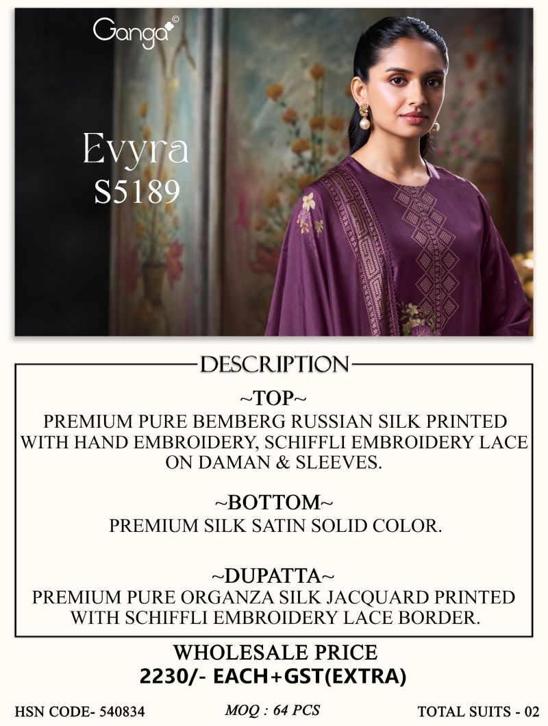 Ganga Evyra 5189 Bemberg Silk Print Hand Embroidered Salwar Kameez Catalog — Wholesale Dress Material, Ganga wholesale from Surat — Photo 5