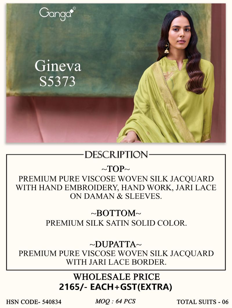 Ganga Gineva 5373 Viscose Woven Silk Jacquard Work Salwar Kameez — Wholesale Dress Material, Ganga wholesale from Surat — Photo 13