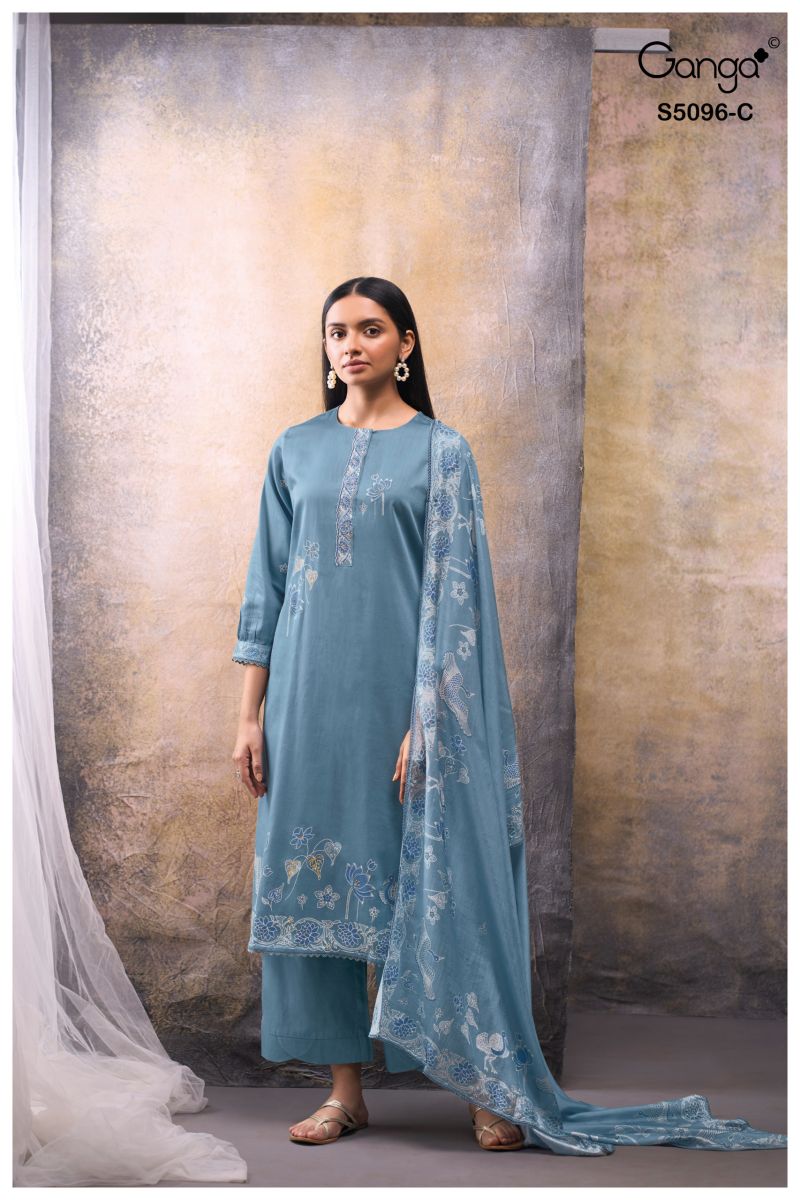 Ganga Gitisha 5096 Cotton Satin Print Embroidered Salwar Kameez — Wholesale Dress Material wholesale from Surat — view 3