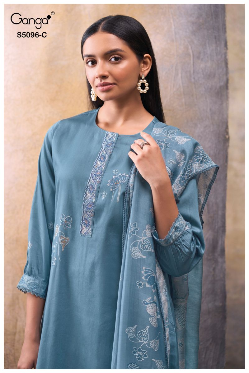 Ganga Gitisha 5096 Cotton Satin Print Embroidered Salwar Kameez — Wholesale Dress Material wholesale from Surat — view 6