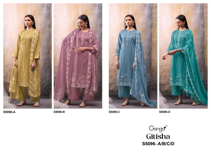 Ganga Gitisha 5096 Cotton Satin Print Embroidered Salwar Kameez — Wholesale Dress Material wholesale from Surat — view 9