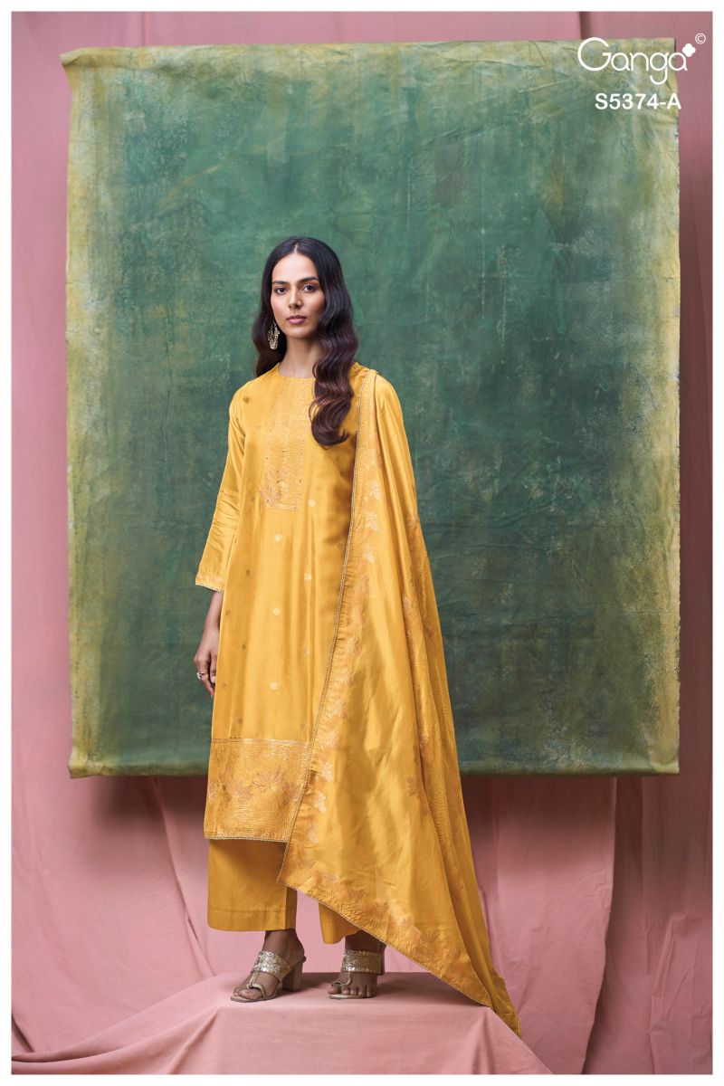 Ganga Hiyana 5374 Pure Viscose Woven Silk Jacquard Work Salwar Kameez — Wholesale Dress Material, Ganga wholesale from Surat — Photo 3