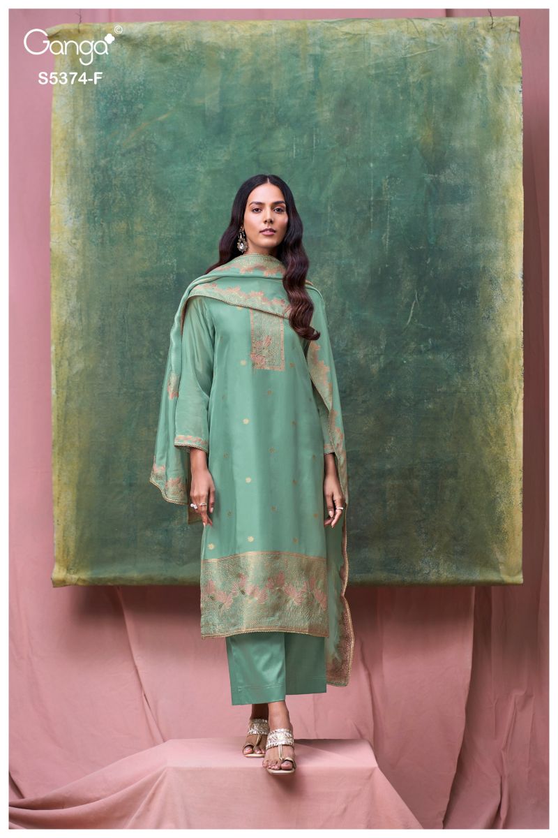 Ganga Hiyana 5374 Pure Viscose Woven Silk Jacquard Work Salwar Kameez — Wholesale Dress Material, Ganga wholesale from Surat — Photo 6