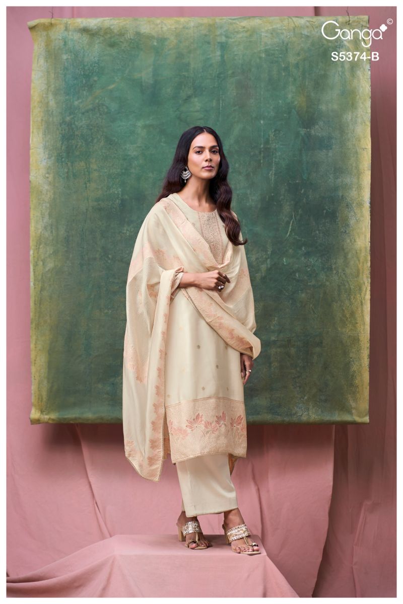 Ganga Hiyana 5374 Pure Viscose Woven Silk Jacquard Work Salwar Kameez — Wholesale Dress Material, Ganga wholesale from Surat — Photo 7