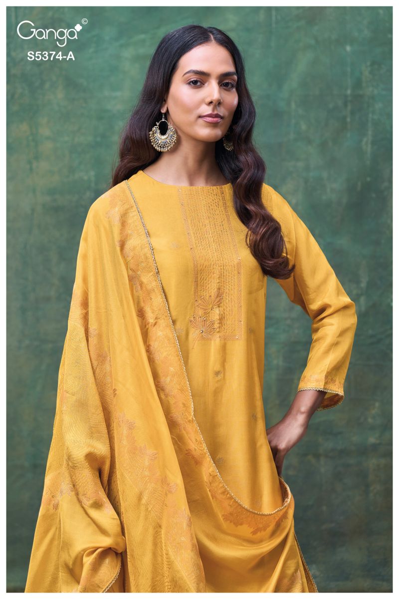 Ganga Hiyana 5374 Pure Viscose Woven Silk Jacquard Work Salwar Kameez — Wholesale Dress Material, Ganga wholesale from Surat — Photo 11