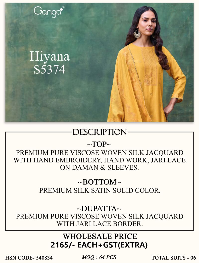 Ganga Hiyana 5374 Pure Viscose Woven Silk Jacquard Work Salwar Kameez — Wholesale Dress Material, Ganga wholesale from Surat — Photo 13