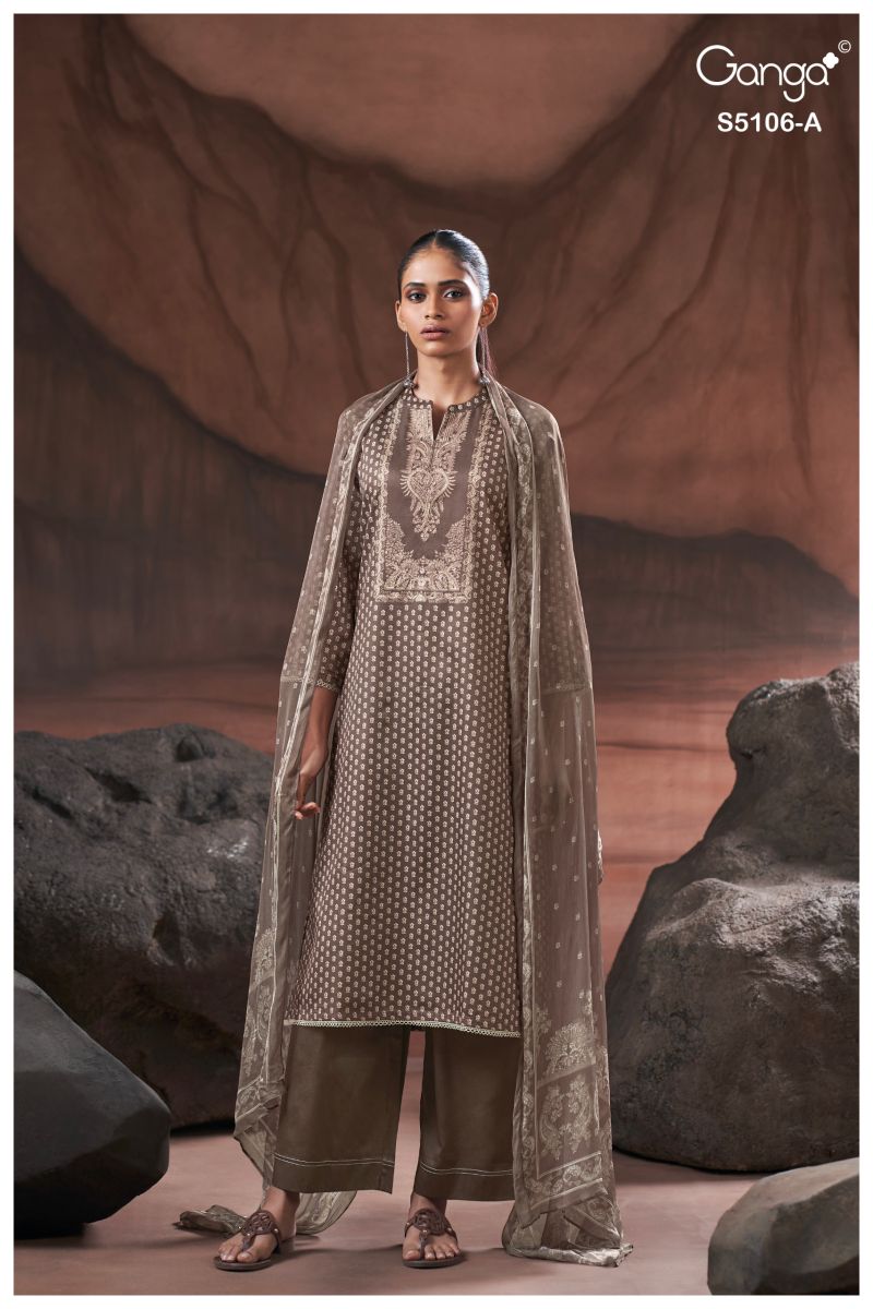 Ganga Izzie 5106 Cotton Satin Print Handwork Salwar Kameez — Wholesale Dress Material, Vardan Ethnic wholesale from Surat — view 2