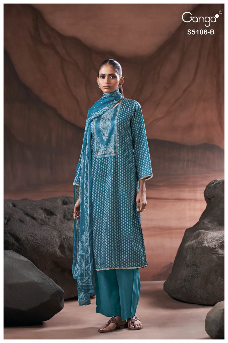 Ganga Izzie 5106 Cotton Satin Print Handwork Salwar Kameez — Wholesale Dress Material, Vardan Ethnic wholesale from Surat — view 3