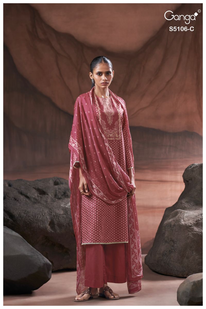 Ganga Izzie 5106 Cotton Satin Print Handwork Salwar Kameez — Wholesale Dress Material, Vardan Ethnic wholesale from Surat — view 4