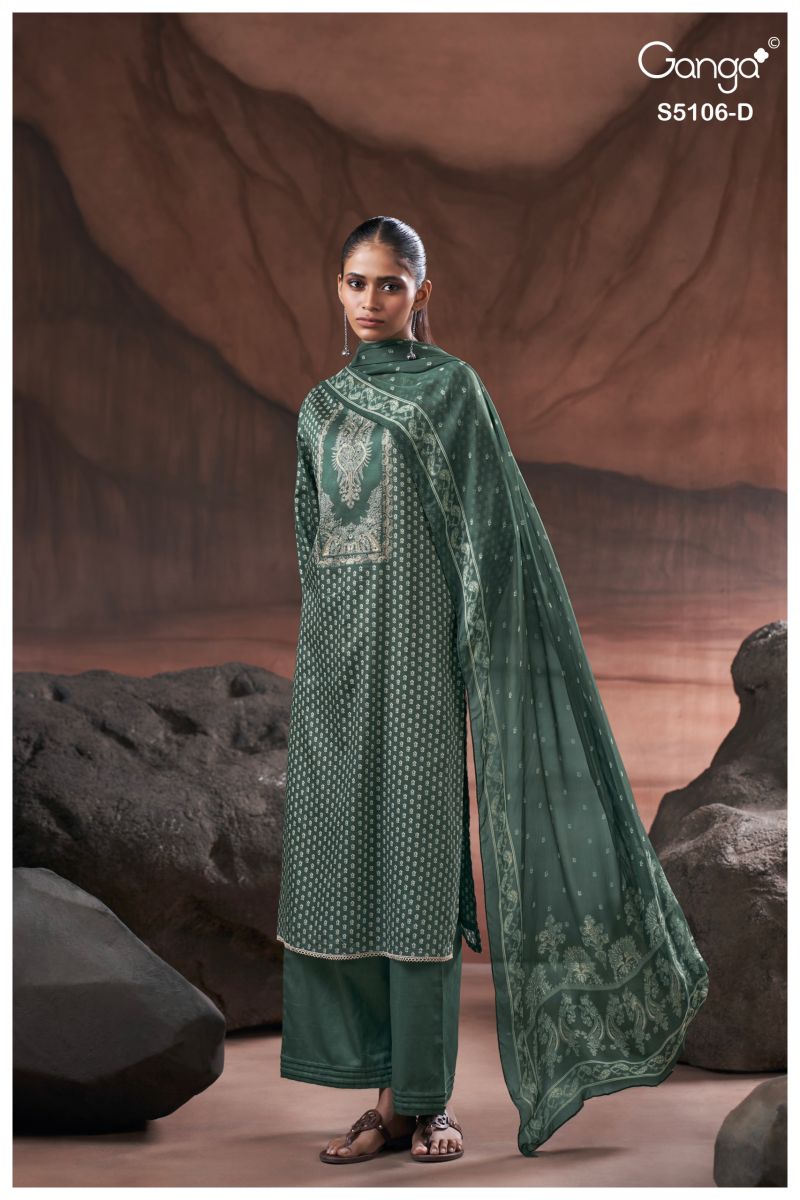 Ganga Izzie 5106 Cotton Satin Print Handwork Salwar Kameez — Wholesale Dress Material, Vardan Ethnic wholesale from Surat — view 5