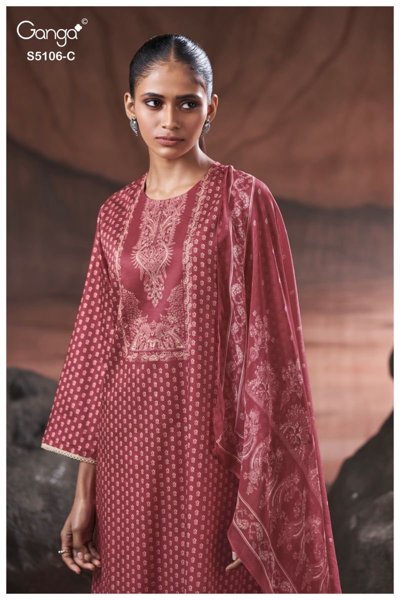 Ganga Izzie 5106 Cotton Satin Print Handwork Salwar Kameez — Wholesale Dress Material, Vardan Ethnic wholesale from Surat — view 6