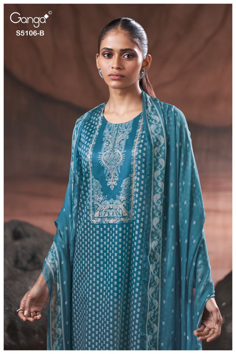 Ganga Izzie 5106 Cotton Satin Print Handwork Salwar Kameez — Wholesale Dress Material, Vardan Ethnic wholesale from Surat — view 7