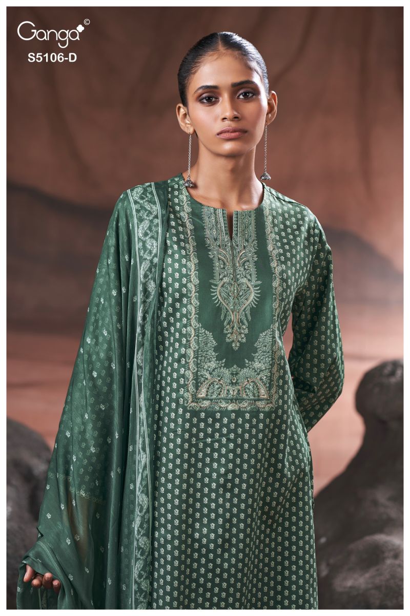 Ganga Izzie 5106 Cotton Satin Print Handwork Salwar Kameez — Wholesale Dress Material, Vardan Ethnic wholesale from Surat — view 8