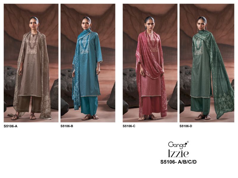 Ganga Izzie 5106 Cotton Satin Print Handwork Salwar Kameez — Wholesale Dress Material, Vardan Ethnic wholesale from Surat — view 10