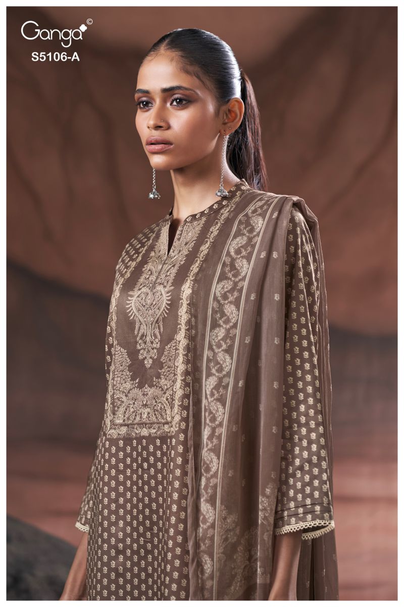 Ganga Izzie 5106 Cotton Satin Print Handwork Salwar Kameez