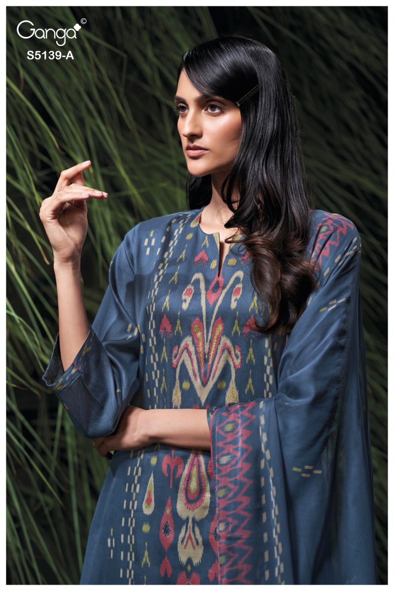 Ganga Kaelia 5139 Cotton Satin Print Hand Embroidered Salwar Kameez