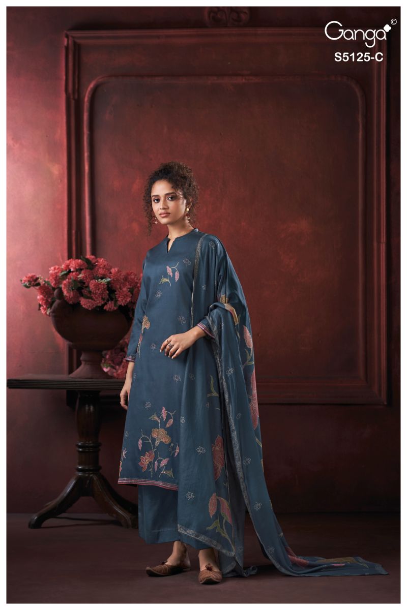 Ganga Karina 5125 Cotton Satin Print Embroidered Salwar Kameez Catalog — Designer Readymade Suits, Vardan Ethnic wholesale from Surat — view 2